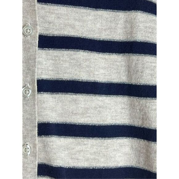Old Navy Beige Navy Nautical Stripe Silver Lurex Accent Cardigan Sweater Size XS - Picture 2 of 12